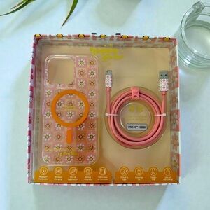 iPhone 15 Pro Max Happy Gear MagSafe Case 6ft USB-C Type-C Cable Pink Daisy NIB